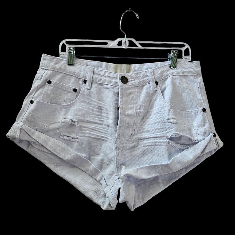 One Teaspoon Shorts Womens sz 29 White Bandits Relax Fit High Rise Twisted Cuff